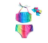 Costume da Bagno Bambina, Costume da Bagno Bimbi Due Pezzi Bikini Spalline Regolabili con Stampa Arcobaleno e Fiocco Decorativo