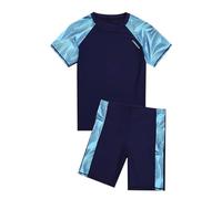 Costume da Bagno Bambino 10 Anni Set 2 Pezzi con Maglietta a Maniche Corte eBoxer Protezione Solare UPF 50+ Abbigliamento Mare e Piscina per Ragazzi Completo Surf Estivo (Navy, 10-12 Years)
