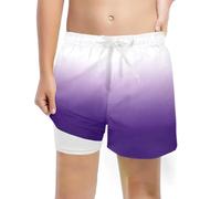 Costume Da Bagno Bambino Pantaloncini Mare Ragazzo Shorts Piscina Con Fodera Compressione Stampa Sfumata Fiamma Rapida Asciugatura Bermuda Spiaggia Boxer Doppia Fodera Protezione Irritazioni Viola 8T