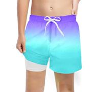 Costume Da Bagno Bambino Pantaloncini Mare Ragazzo Shorts Piscina Con Fodera Compressione Stampa Sfumata Fiamma Rapida Asciugatura Bermuda Spiaggia Boxer Doppia Fodera Protezione Irritazioni Light Blu