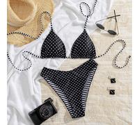 Costume da bagno bikini a due pezzi da donna estivo con pois e righe, sexy, con scollo all'americana, laccio e schiena scoperta, casual ed elegante, per vacanze al mare, festival musicali, feste, stag