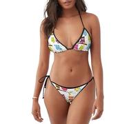 Costume da bagno bikini da donna leggero con stampa di gufi sui rami degli alberi due pezzi abbigliamento da spiaggia attività subacquee estive, Nero , XXL
