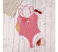 Costume da bagno bikini intero da donna per l'estate, nuovo stile da spiaggia e vacanza, dolce e carino, design 2 in 1 con blocchi di colore e stampa a pois, giallo, con top a triangolo, sexy, con col