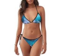 Costume da bagno bikini leggero con stampa a onde blu oceano costume da bagno due pezzi abbigliamento da spiaggia abbigliamento da piscina attività estiva, Nero , S