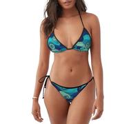 Costume da bagno bikini leggero con stampa a righe oceano Costume da bagno a due pezzi abbigliamento da spiaggia abbigliamento da piscina attività estiva, Nero , L