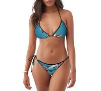 Costume da bagno bikini leggero con stampa di pesci volanti nell'oceano costume da bagno a due pezzi abbigliamento da spiaggia abbigliamento da piscina attività estiva, Nero , XL
