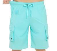 Costume da bagno cargo da uomo con fodera, in tinta unita, ad asciugatura rapida, con tasche multiple, elastico in vita con coulisse, comodo costume da bagno estivo, T47 Azzurro, L