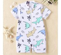 Costume da bagno casual e minimalista per bambini maschi, con grafica dello squalo, a girocollo e manica corta, comodo per l estate 6-9M,9-12M,12-18M,18-24M,2-3YFumetto,Geometrico,Lettere,DinosauroTes
