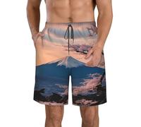 Costume da bagno classico da uomo con Monte Fuji del Giappone Paesaggio Pantaloncini Casual da uomo Pantaloncini da spiaggia con tasche Pantaloncini da spiaggia per gli uomini, bianco, Small