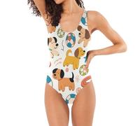 Costume da bagno classico monopezzo da donna Angry Cat Staff a forma di U per controllo della pancia posteriore, Palline da spiaggia Cani Car, XX-Large