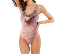 Costume da bagno classico monopezzo da donna San Valentino scheletro cuori a forma di U controllo della pancia posteriore, San Valentino Carino Cuore Western, XX-Large