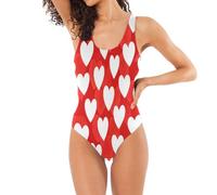 Costume da bagno classico monopezzo da donna San Valentino scheletro cuori a forma di U controllo della pancia posteriore, Cuori su San Valentino rosso, XX-Large