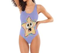 Costume da bagno classico monopezzo per le donne acquerello fiore cielo a forma di U posteriore controllo pancia, Stella sorpresa viola, S