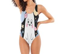 Costume da bagno classico monopezzo per le donne pigro cane corona a forma di U controllo della pancia, Figura del cielo nottur, S