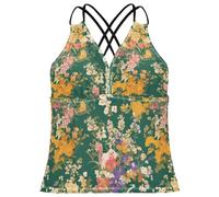 Costume da bagno colorato con piccolo motivo Liberty Blooming su sfondo verde, da donna, tankini da spiaggia, controllo della pancia, top, Colorato, piccolo, libertà, fioritura, su, sfondo verde, XL