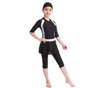 Costume da Bagno Completo a Maniche Lunghe con Gonna per Ragazze Musulmane Protezione Solare Moda Infantile (4-Black, 2-3 Years)