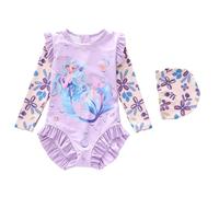 Costume da Bagno con Maniche a Balze Stampate per Bambine e Ragazze, Taglie Piccole, Medie e Adulte (3 Anni e 12 Anni) (b-Light Purple, 7-8 Years)