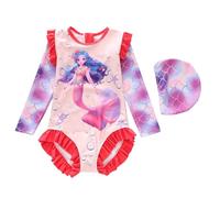 Costume da Bagno con Maniche a Balze Stampate per Bambine e Ragazze, Taglie Piccole, Medie e Adulte (3 Anni e 12 Anni) (b-Red, 7-8 Years)