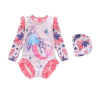 Costume da Bagno con Maniche a Balze Stampate per Bambine e Ragazze, Taglie Piccole, Medie e Adulte (3 Anni e 12 Anni) (7-8 Years)