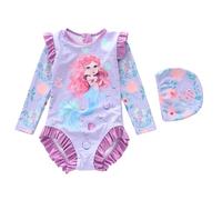 Costume da Bagno con Maniche a Balze Stampate per Bambine e Ragazze, Taglie Piccole, Medie e Adulte (3 Anni e 12 Anni) (b-Dark Purple, 7-8 Years)