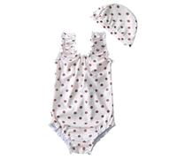 Costume da Bagno, Costume da Bagno per Bambine con Stampa Floreale a Righe e Completo Bikini Tankini Senza Maniche e Cappello