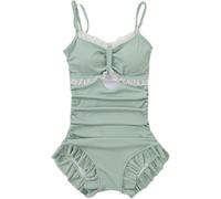 Costume da Bagno Costumi da Bagno Costumi da Bagno Pieghe della Fascia Costume da Bagno per Donna Costume Intero Dimagrante Piccolo Fresco E Sexy Ragazza Temperamento Bianco Dolce, Car, Green, L