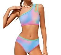 Costume da bagno da bambina, due pezzi, con spalline e imbottitura sul petto, bikini colorato, taglie 7-16 anni