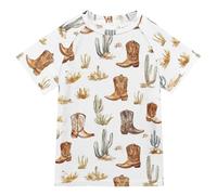 Costume da bagno da cowboy occidentale Boho Cactus Boots per bambini, protezione UV, top da spiaggia 3T, Stivali Western Cowboy Boho Cactus, 5-6 Anni