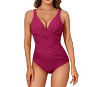 Costume da bagno da donna, 1 pezzi, sexy e avvolgente, da donna, con scollo a V, elegante, snellente, push-up, imbottito, Monokini, taglia grande, Swimwear da spiaggia, rosso, XXL