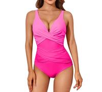 Costume da bagno da donna, 1 pezzi, sexy e avvolgente, da donna, con scollo a V, elegante, snellente, push-up, imbottito, Monokini, taglia grande, Swimwear da spiaggia, Rosa, XL