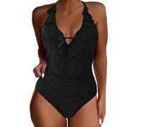 Costume da bagno da donna, 1 pezzo, costume da bagno estivo da donna, con spalline e vita scartata, tinta unita, bikini sexy