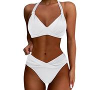 Costume da bagno da donna 2 pezzi Bikini a vita alta Bikini a due pezzi vintage con scollo a V e Halter regolabili da donna Swimwear sexy e chic piscina spiaggia nuoto, trasparente, XXL