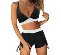 Costume da bagno da donna, 2 pezzi, pantaloncini corti da donna, con scollo a V Mayo, push up, set top da costume + pantaloncini a triangolo bikini sexy chic swimsuit da donna, reggiseno + boxer