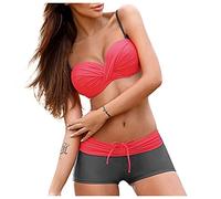 Costume da bagno da donna, 2 pezzi, pantaloncini da donna, con scollo a V, bikini sexy, chic, triangolo Mayo, push up, set top da costume + pantaloncini bassi di costumi da reggiseno + boxer Swimsuit