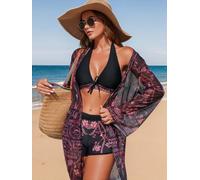 Costume da bagno da donna, 3 pezzi, costume da bagno con kimono e pantaloncini da ragazzo