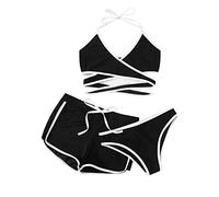 Costume da bagno da donna, 3 pezzi, costume da bagno da donna, con scollo a V, pantaloncini e pantaloncini corti + bikini set sexy chic halter alto triangolo + pantaloncini boxer + perizoma Swimsuit