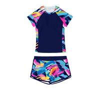 Costume da bagno da donna a due pezzi a maniche lunghe UPF50+ Rash Guard Costume da bagno per bambini per estate spiaggia piscina vacanze, Blu, 7-8 Anni