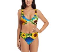 Costume da bagno da donna a due pezzi con stampa a girasole e croce, costume da bagno modesto da spiaggia