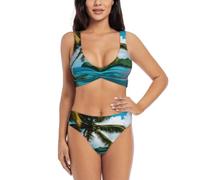 Costume da bagno da donna a due pezzi con stampa delle isole norvegesi, costume da bagno modesto da spiaggia