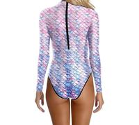 Costume da bagno da donna a maniche lunghe con scollo alto, ideale per fare il bagno in spiaggia, Colore: rosa., 4XL