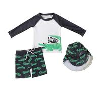 Costume da bagno da donna a tre pezzi per bambini e neonati a maniche lunghe corto cartone animato carino bambini studente per estate spiaggia piscina vacanze, Nero , 3-4 Anni