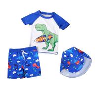 Costume da bagno da donna a tre pezzi per bambini e neonati a maniche lunghe corto cartone animato carino bambini studente per estate spiaggia piscina vacanze, Blu, 3-4 Anni