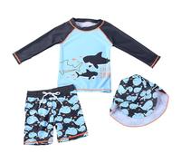 Costume da bagno da donna a tre pezzi per bambini e neonati a maniche lunghe corto cartone animato carino bambini studente per estate spiaggia piscina vacanze, blu cielo, 5-6 Anni