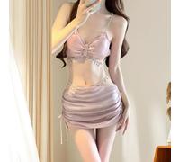 Costume da bagno da donna a tre pezzi per bikini puro colore diviso | Tessuto ad asciugatura rapida, elasticità moderata per il tempo libero e le vacanze, include biancheria intima e