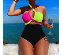 Costume da bagno da donna a una pezza, con effetto colorblock e design traforato, adatto per vacanze e spiaggia L,M,S,XLTessuto