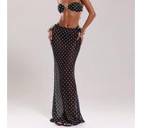 Costume da bagno da donna a vita bassa con coulisse a pois bianco e nero, elegante copricostume sexy, il fascino del romanticismo oscuro, concerto country L,M,S,XLGeometrico,Colore unico,Pois,stampa d