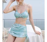 Costume da bagno da donna, ad asciugatura rapida, per bikini, 3 pezzi | Tessuto di asciugatura, design diviso, tre pezzi, stile di colore puro, per il tempo libero