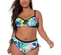 Costume da bagno da donna alla moda in taglie forti con spalline regolabili, design a tre pezzi per una perfetta vacanza al mare 2023, Celeste., XL