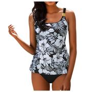 Costume da bagno da donna, canotta a righe con pantaloncini, set tankini, orologio da ragazzo, costume da bagno push up, costume da bagno sexy in due pezzi, vita alta, allacciatura al collo, bikini da