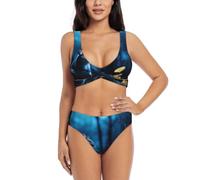 Costume da bagno da donna con cincillà blu e luna 1, bikini a due pezzi, costume da bagno modesto da spiaggia